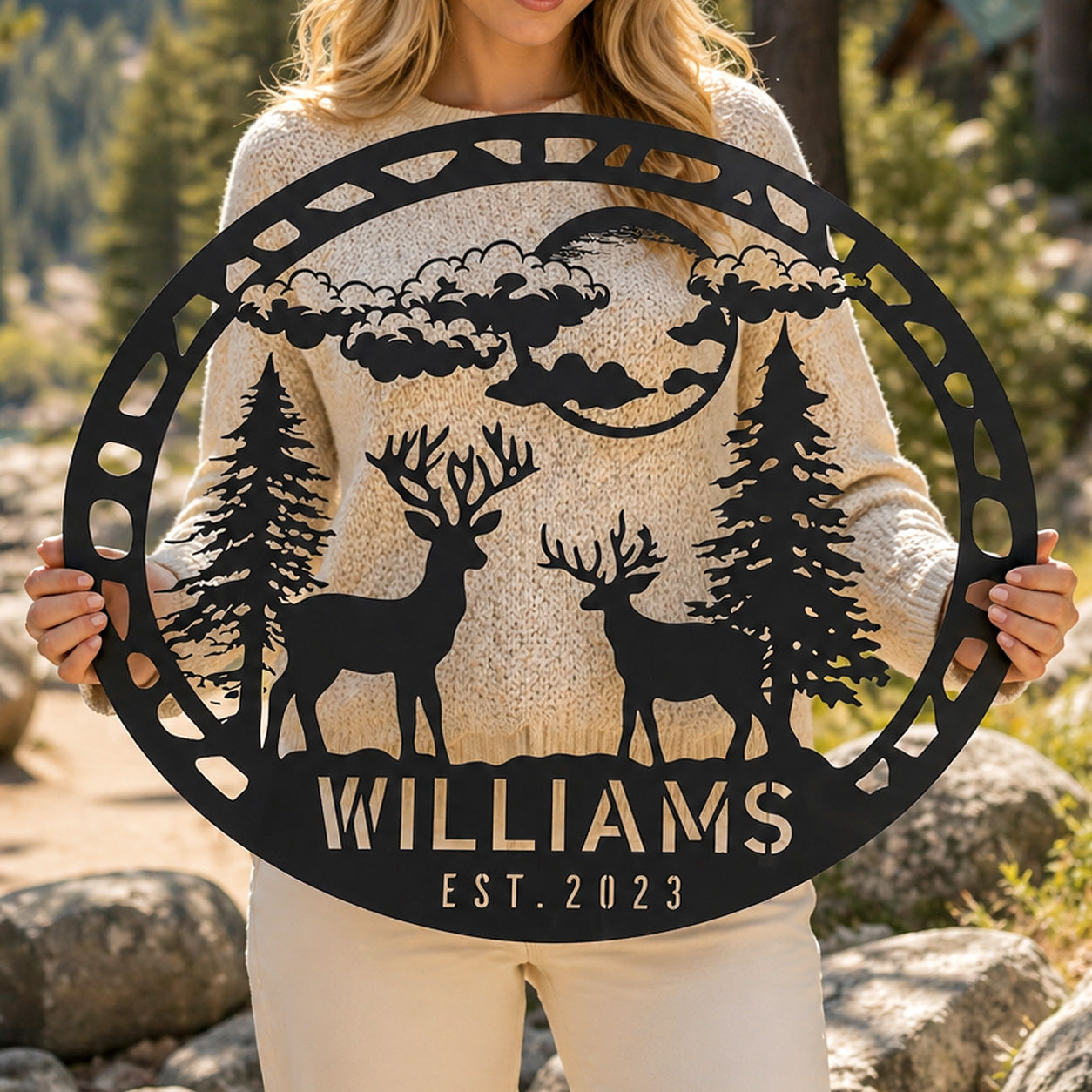 Metal Cabin Deers Sign