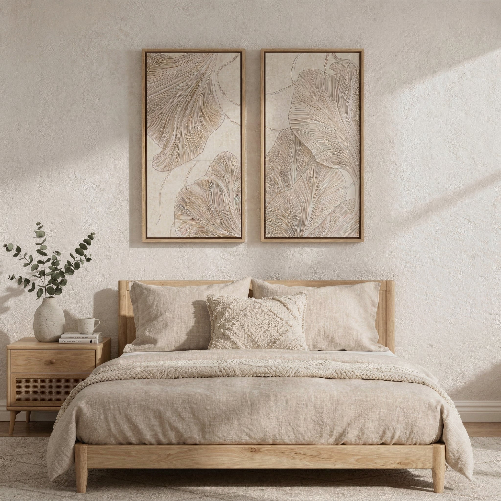 Minimalist Ginkgo Biloba Leaf 2-Panel Canvas Wall Art Set