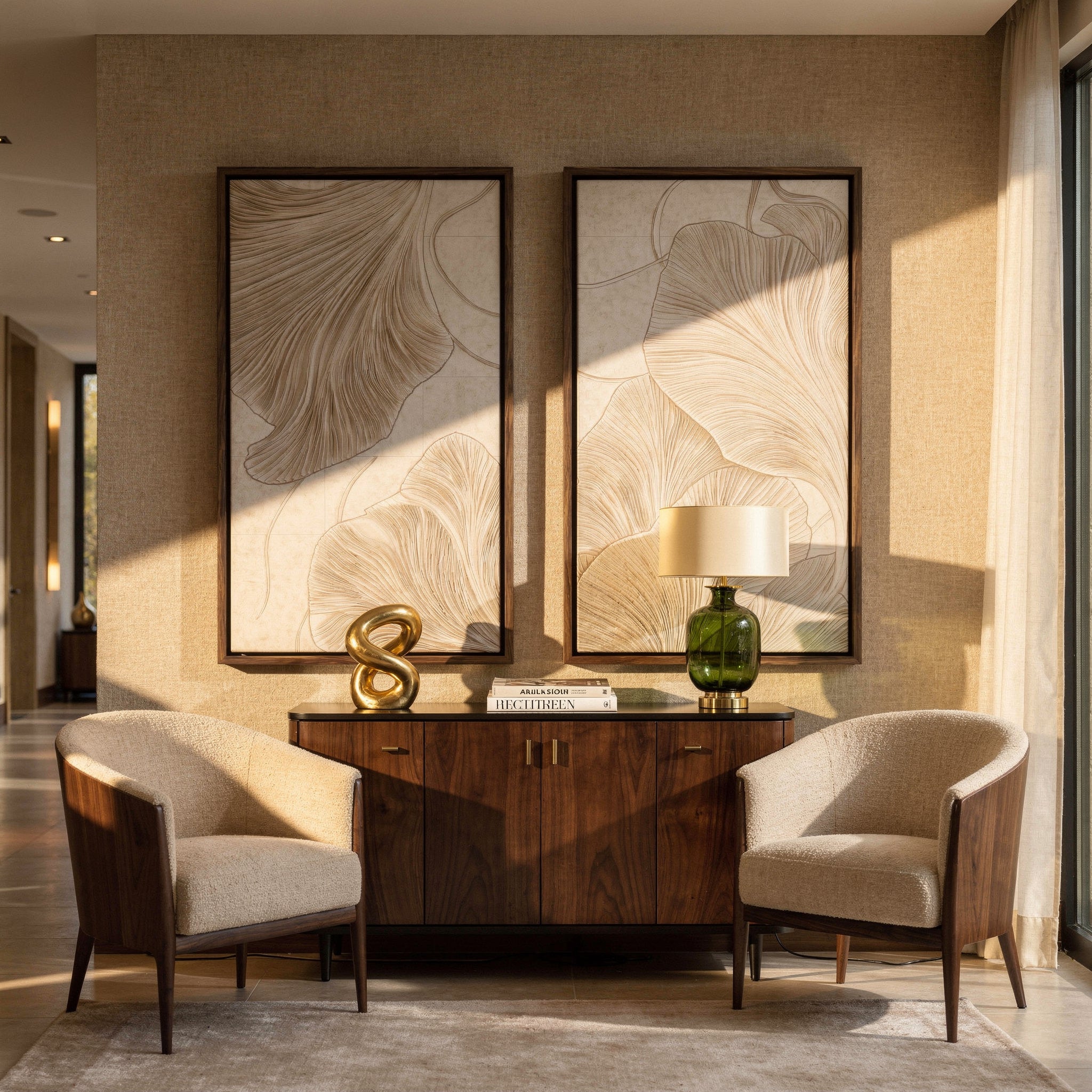 Minimalist Ginkgo Biloba Leaf 2-Panel Canvas Wall Art Set