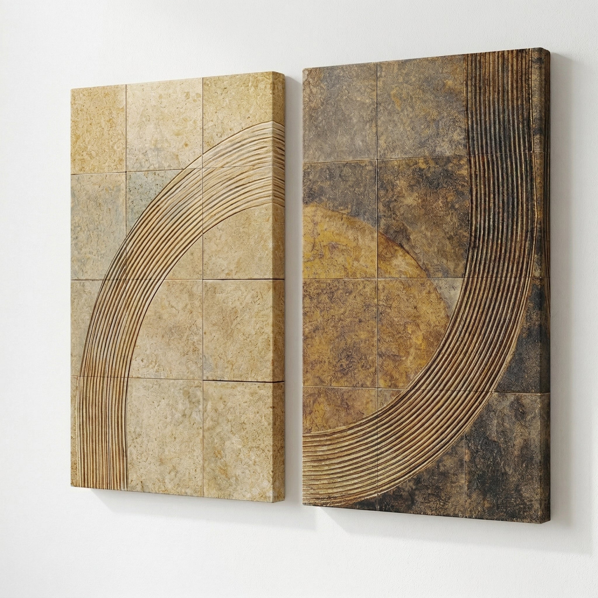 Large Neutral Abstract Diptych Canvas Wall Art