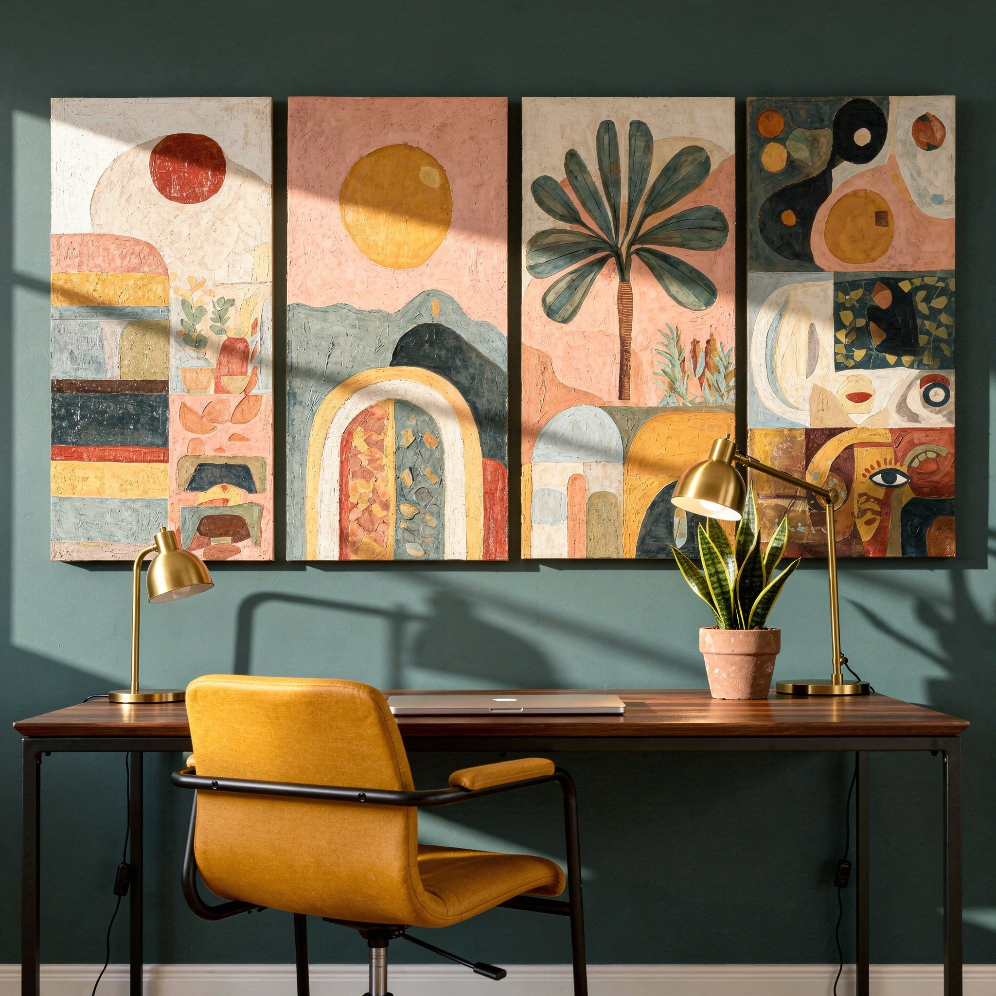 Terracotta Boho Abstract Canvas Wall Art | 4-Piece