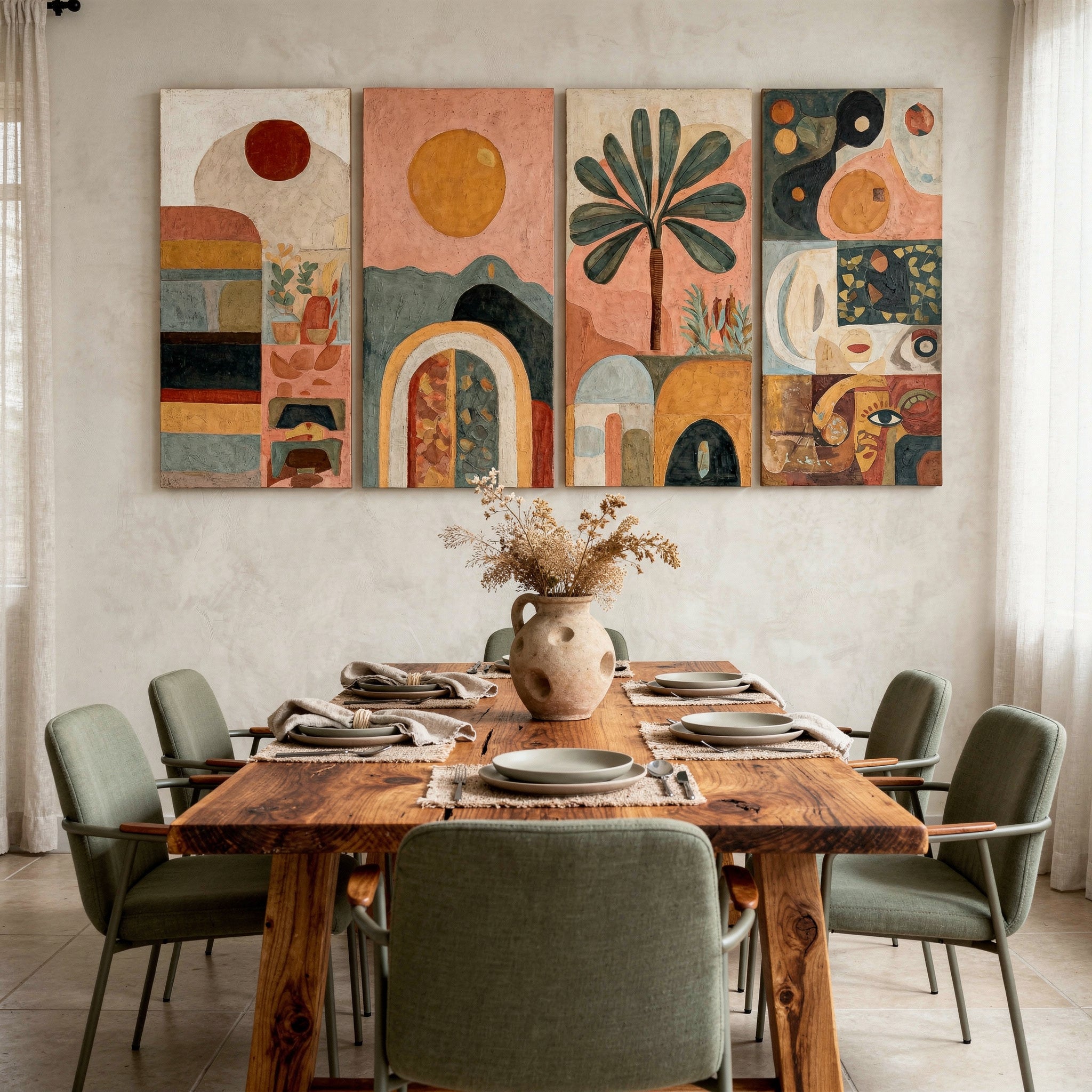 Terracotta Boho Abstract Canvas Wall Art | 4-Piece