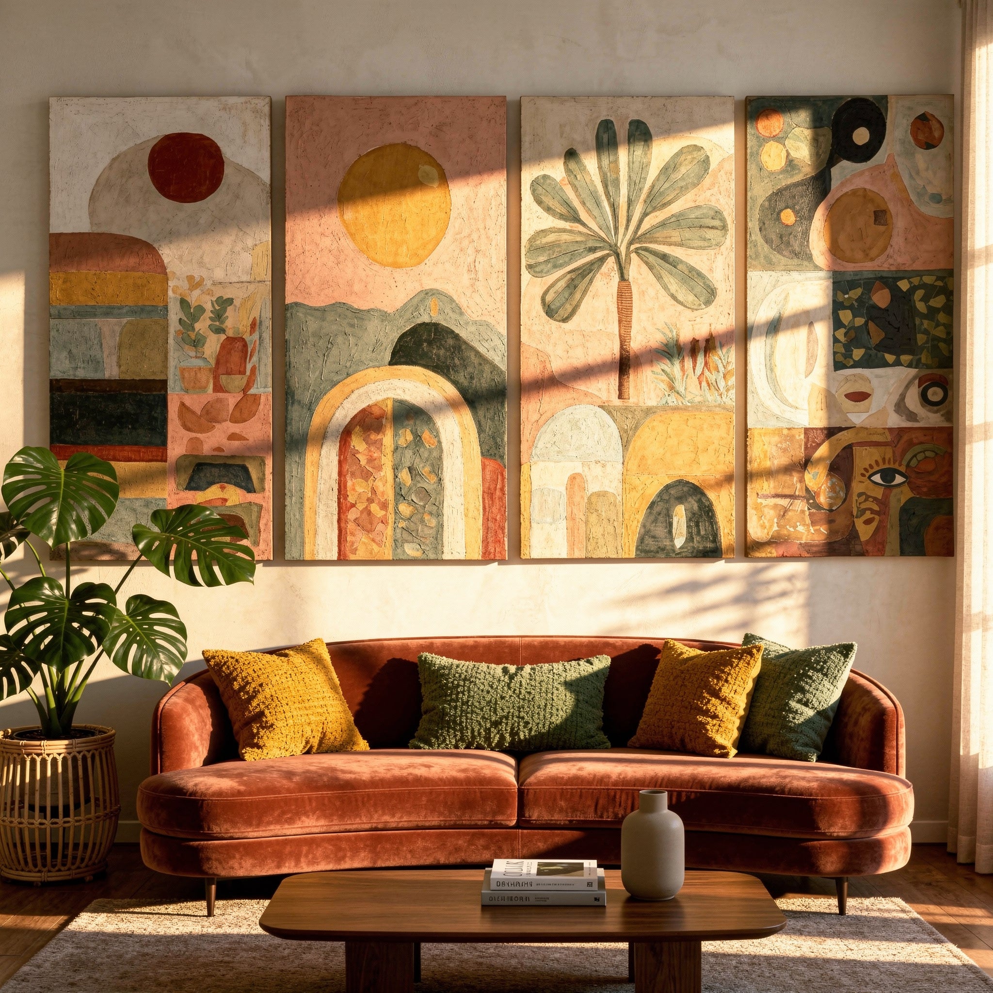 Terracotta Boho Abstract Canvas Wall Art | 4-Piece
