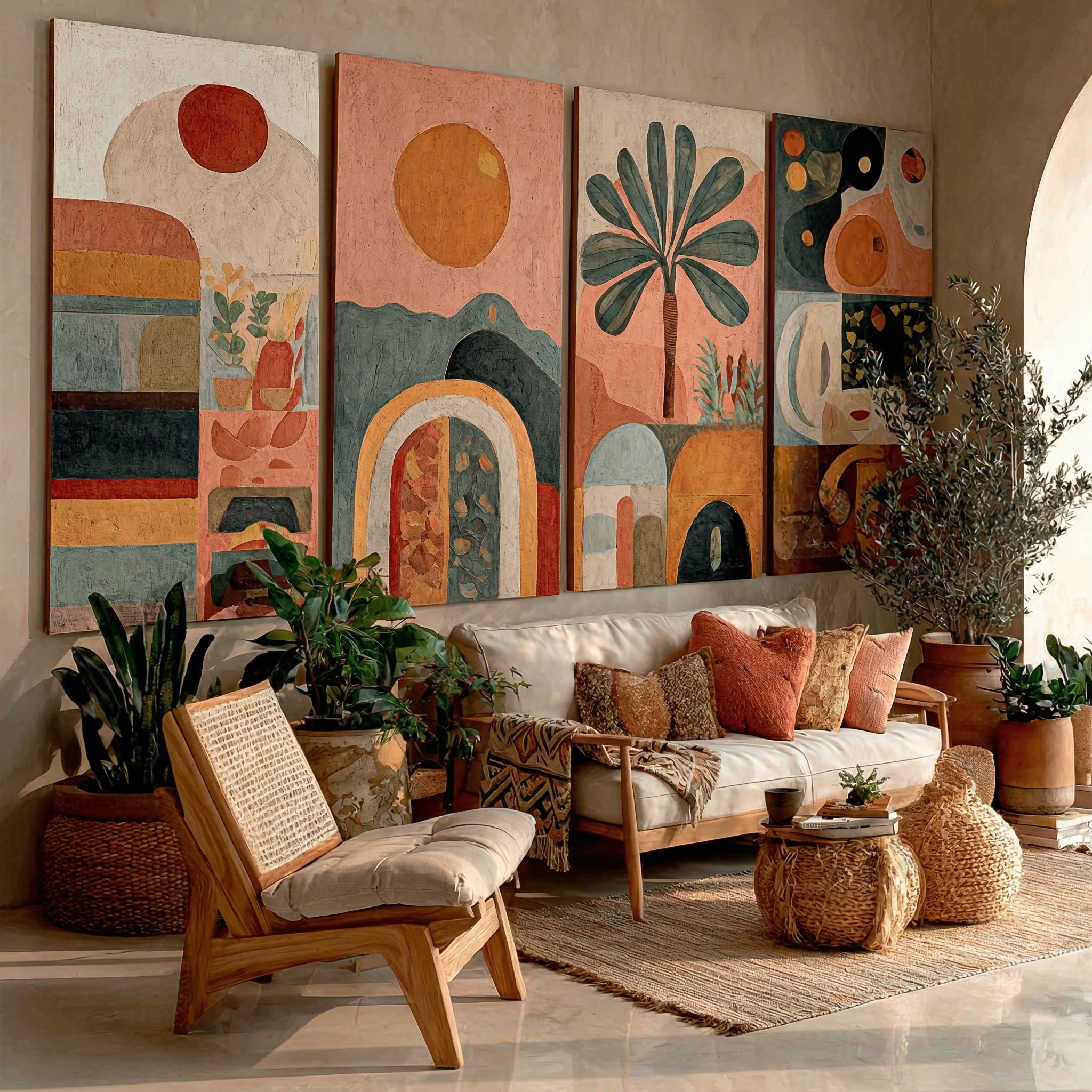 Terracotta Boho Abstract Canvas Wall Art | 4-Piece