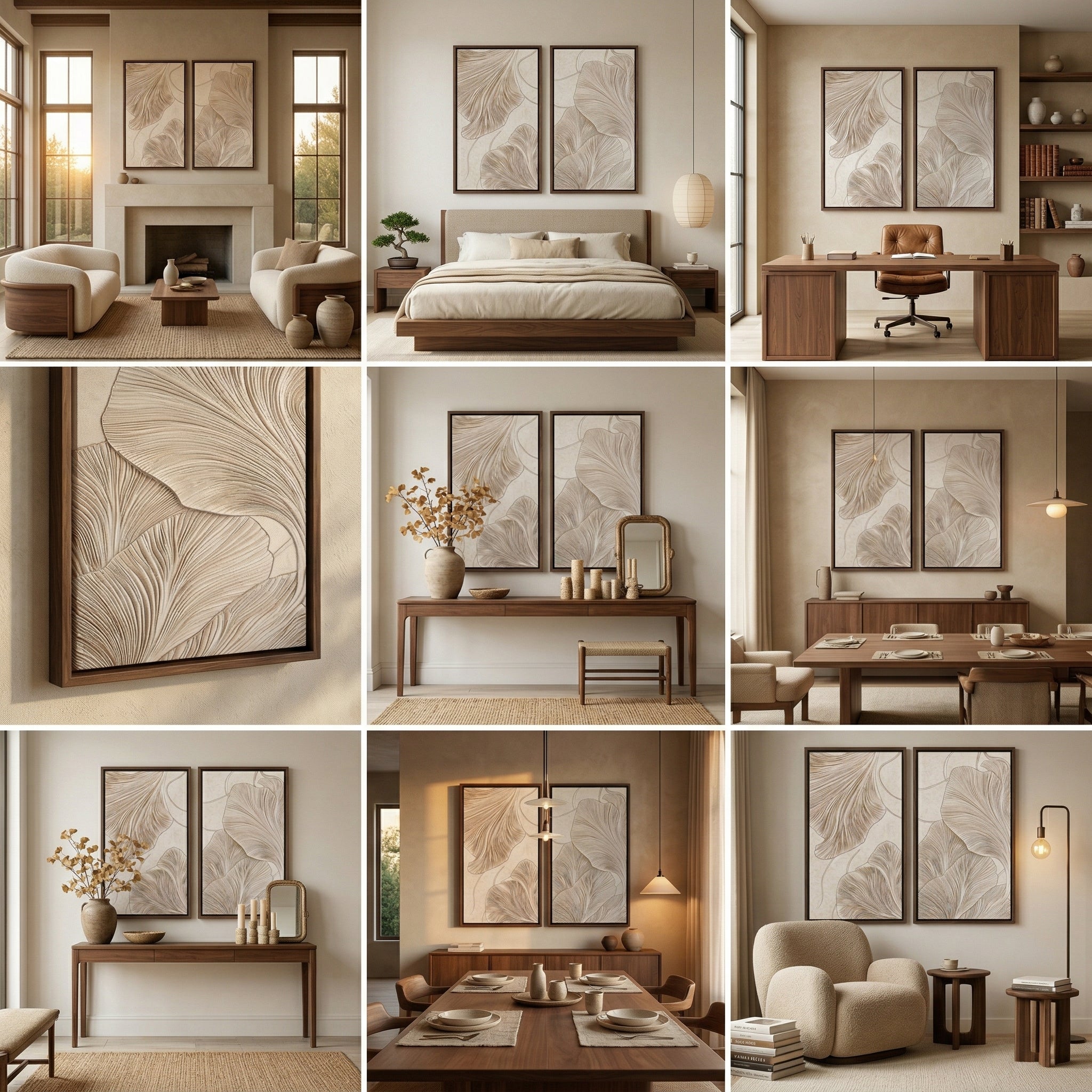 Minimalist Ginkgo Biloba Leaf 2-Panel Canvas Wall Art Set