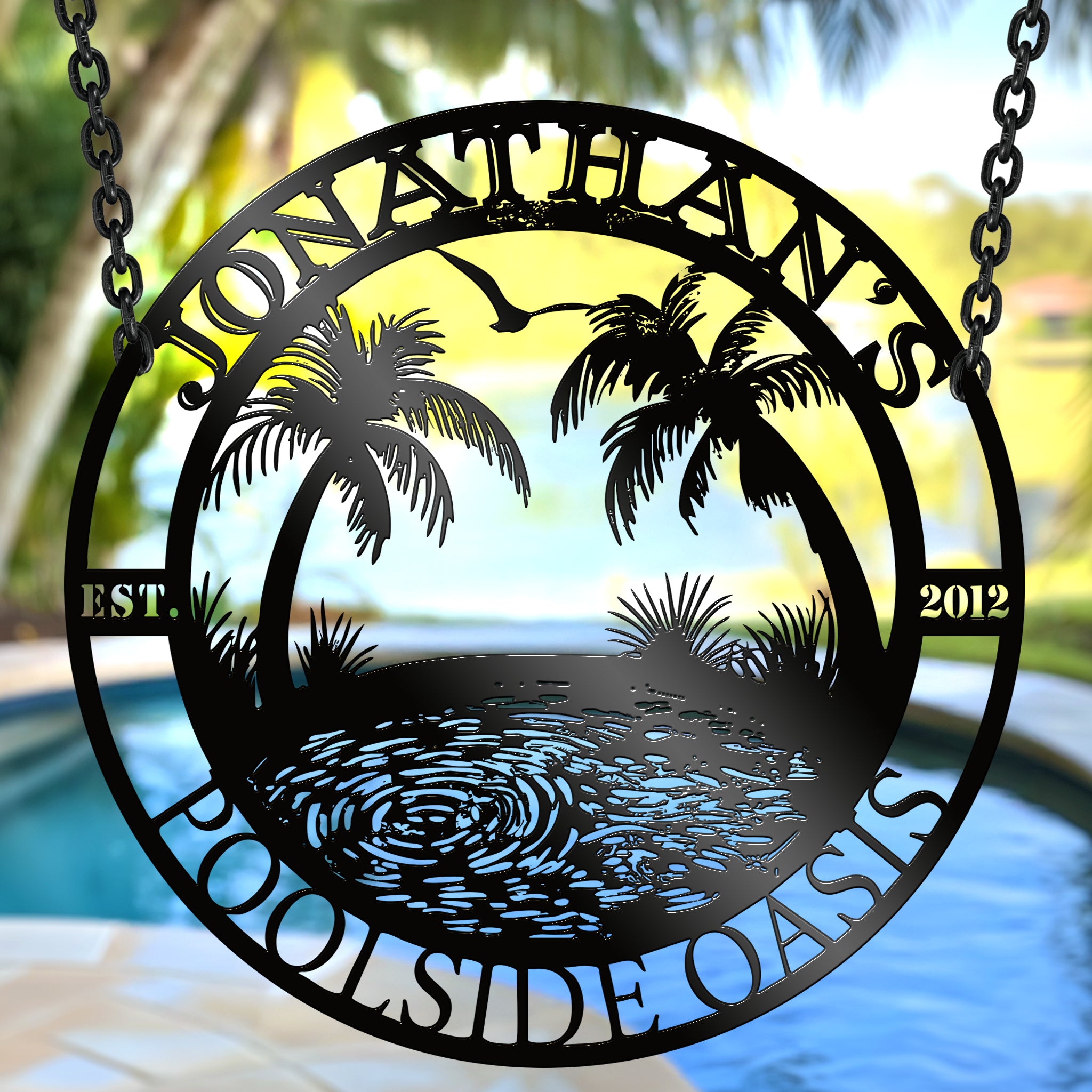 Poolside Oasis Custom Metal Sign