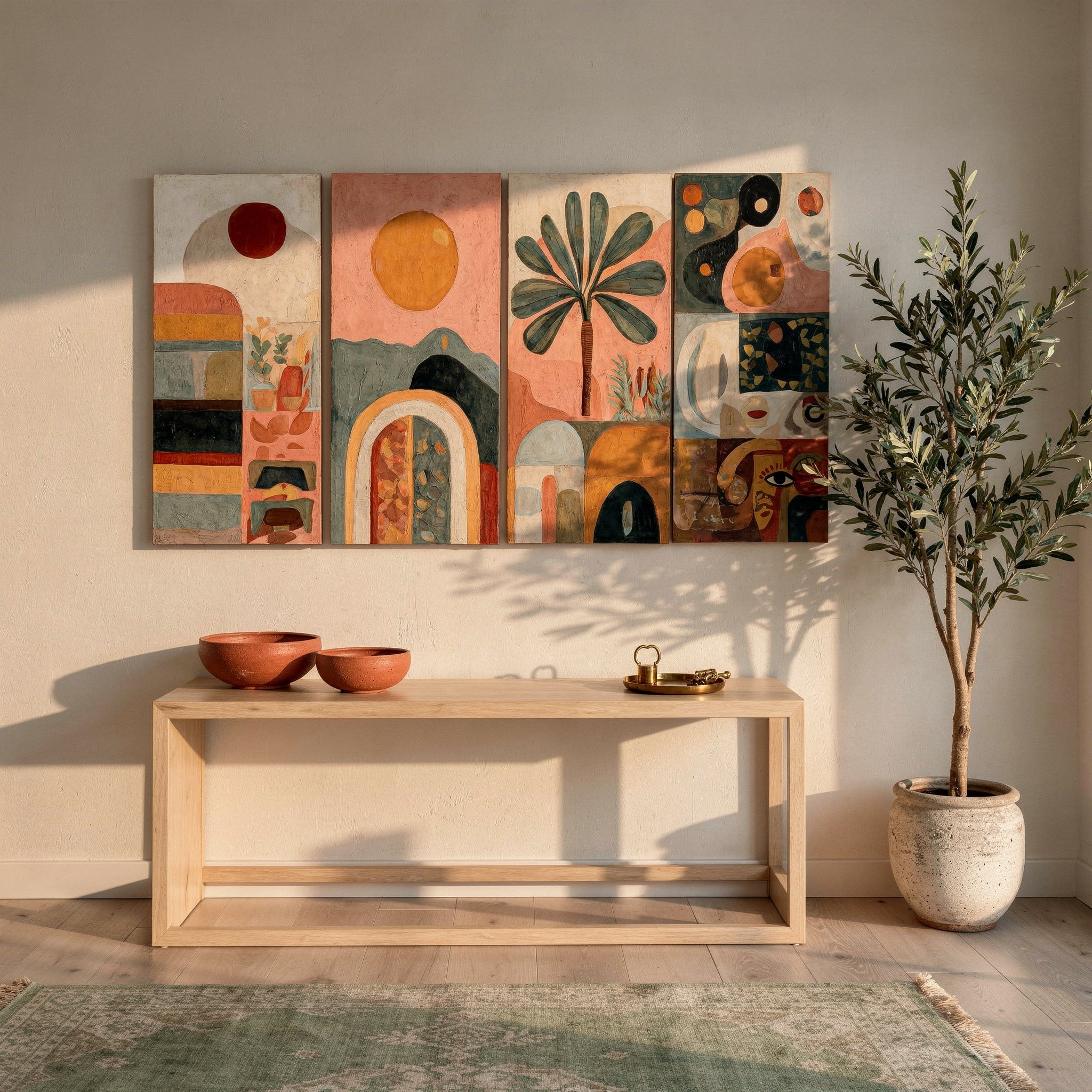 Terracotta Boho Abstract Canvas Wall Art | 4-Piece