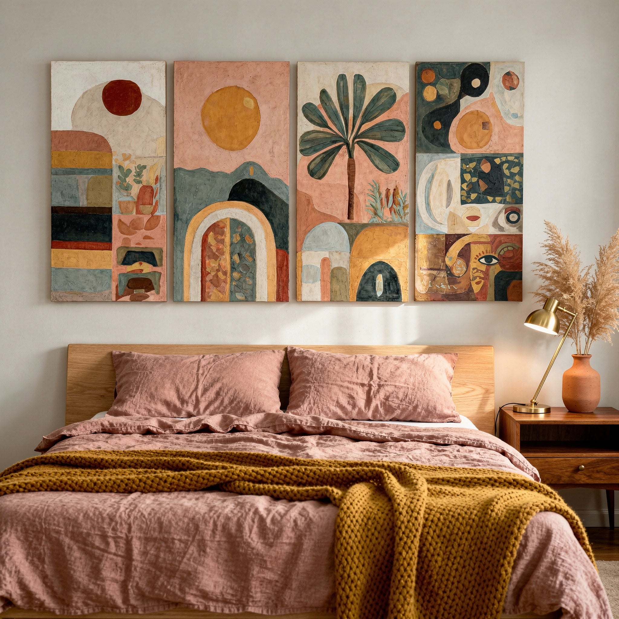 Terracotta Boho Abstract Canvas Wall Art | 4-Piece