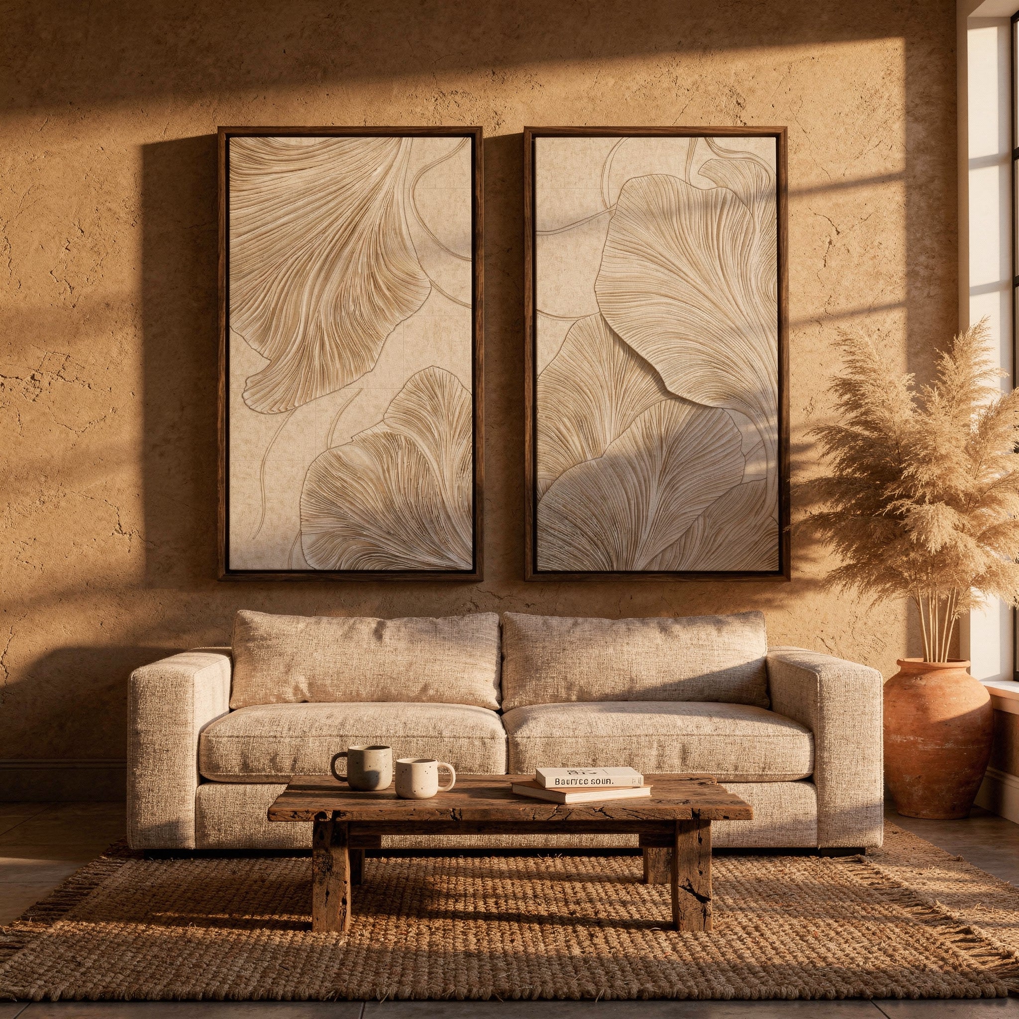 Minimalist Ginkgo Biloba Leaf 2-Panel Canvas Wall Art Set