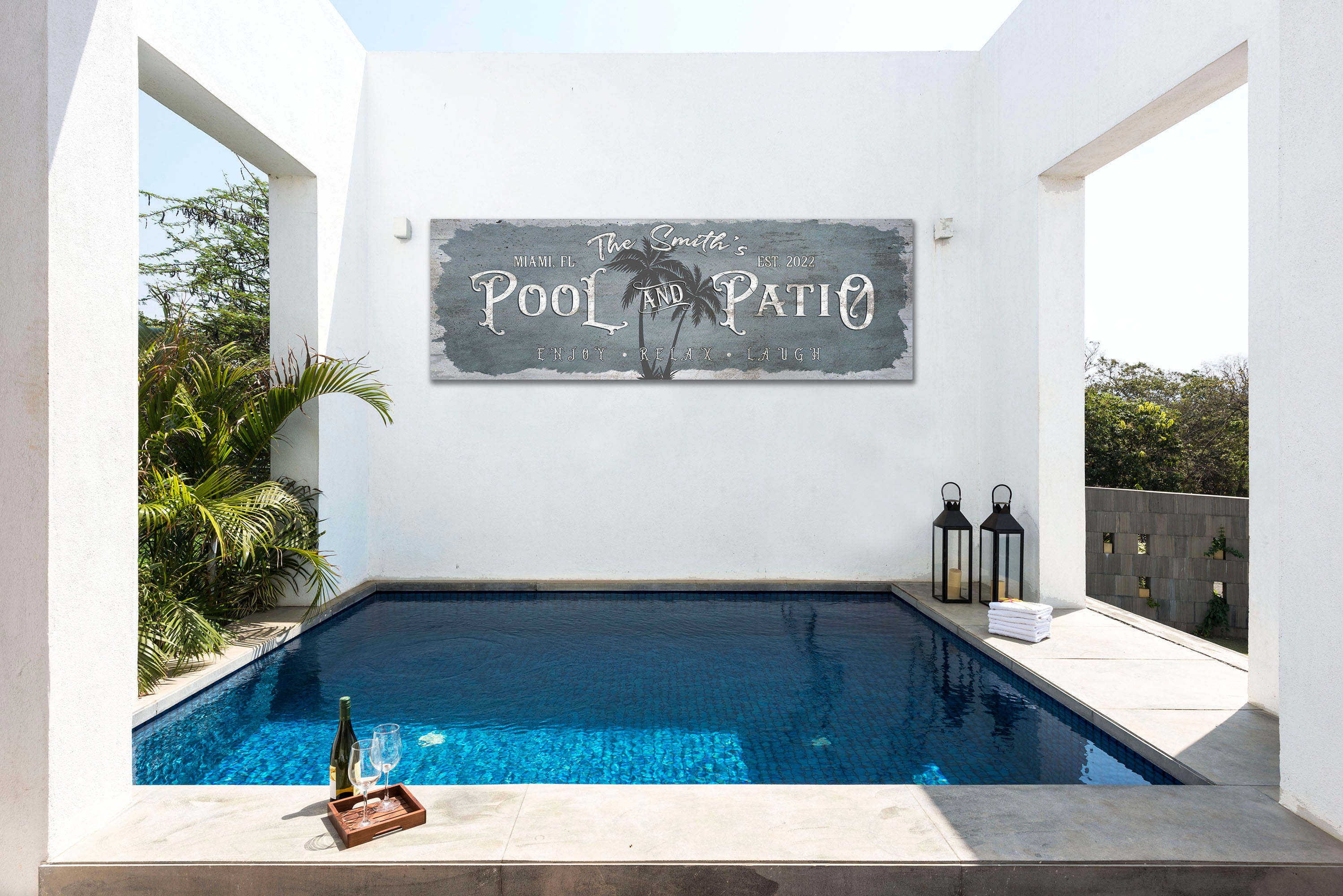 Blue Pool & Patio Sign
